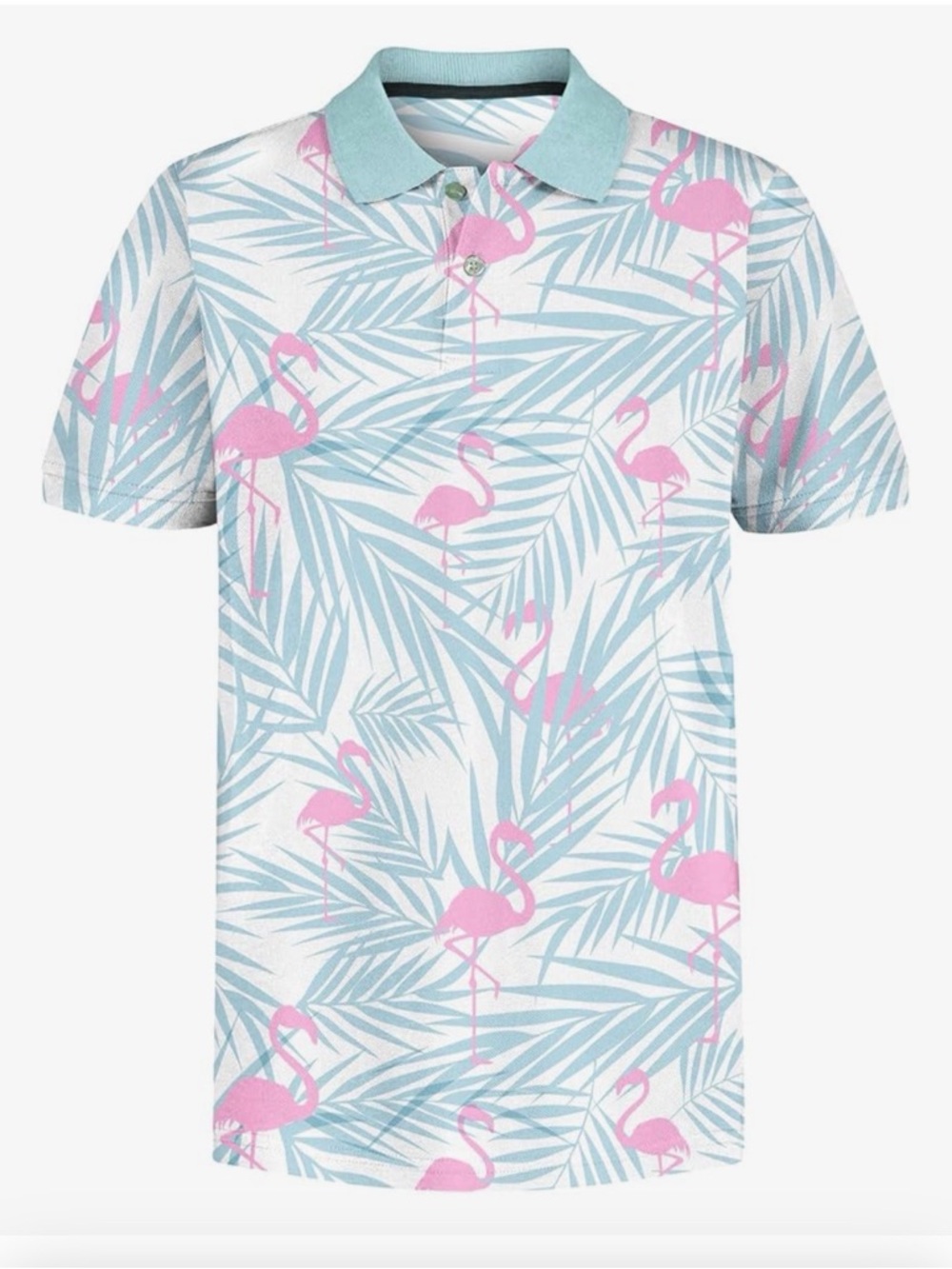 Boy’s Tropical Flamingo Print Polo in Pink & Light Blue